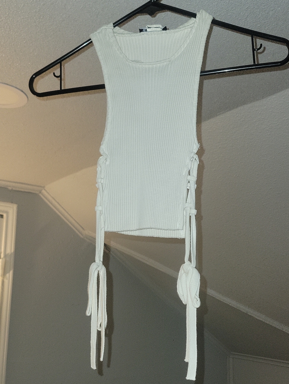 Zara White Ribbed Side-Tie Crop Tank